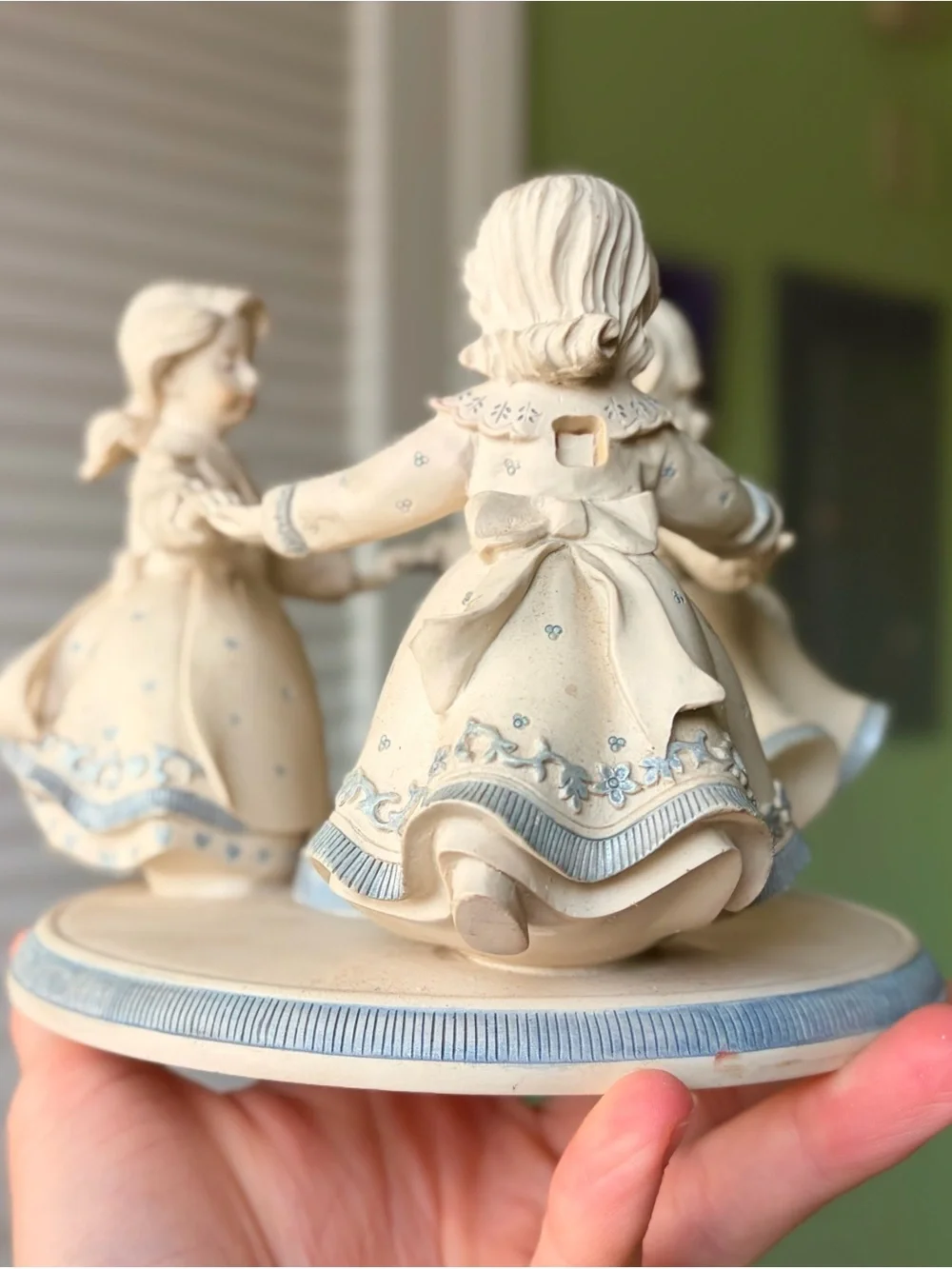 Vintage CerMic Girl Trio Holding Hands Figurine Candle Holder